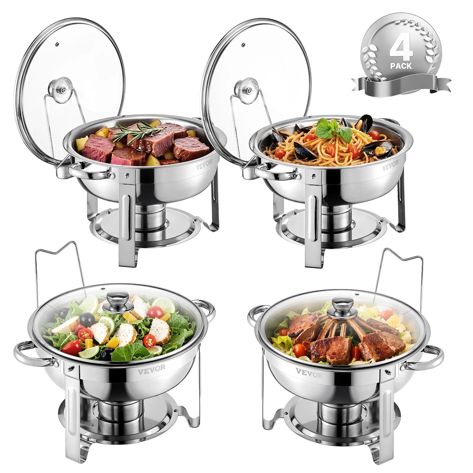 SucceBuy 5 Qt 4 Pack Chafing Dish Buffet Set Stainless Steel Chafer