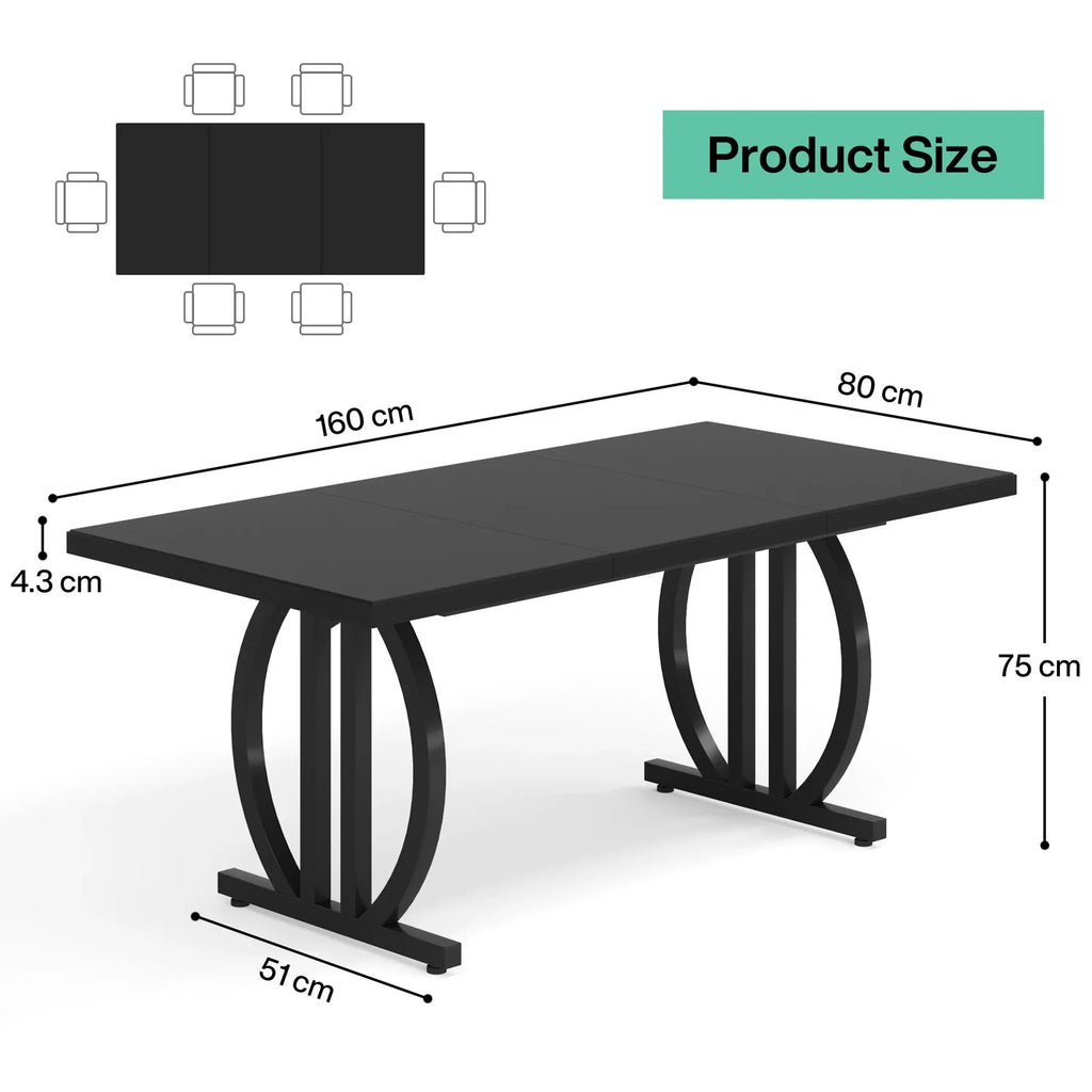 Dining Table for 4-6 People, 63-Inch Large Dinner Table with Heavy Duty Metal Frame, Modern Industrial Kitchen Table