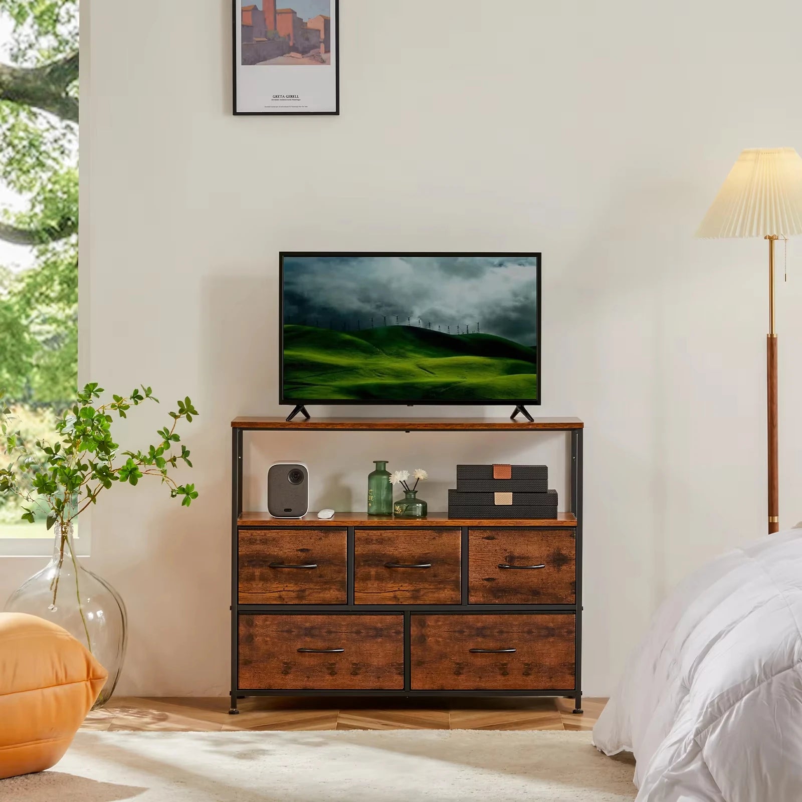 Dresser With 5 Fabric Drawers Storage