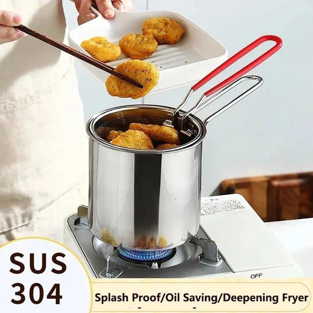 Small frying pan with stainless steel frying basket