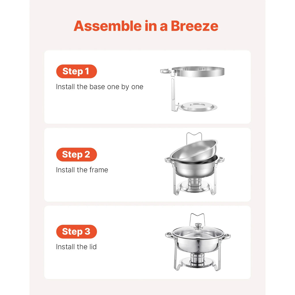 SucceBuy 5 Qt 4 Pack Chafing Dish Buffet Set Stainless Steel Chafer
