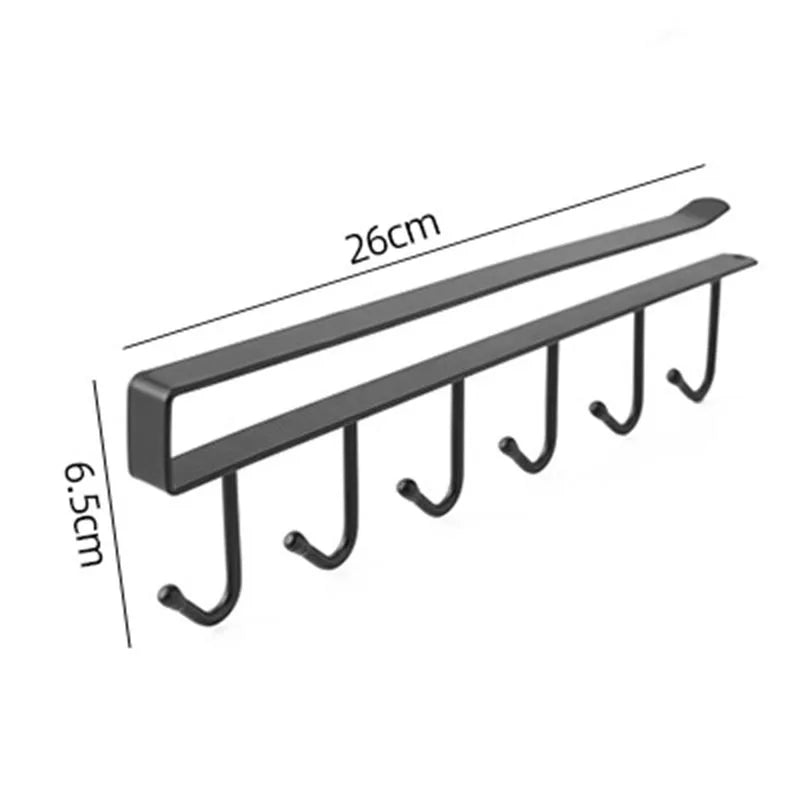 Cabinet Storage Rack Multifunctional Wardrobe Organizing Rack 6/12 Hooks Kitchen Cup Holder No Punching Storage Rack Organizer