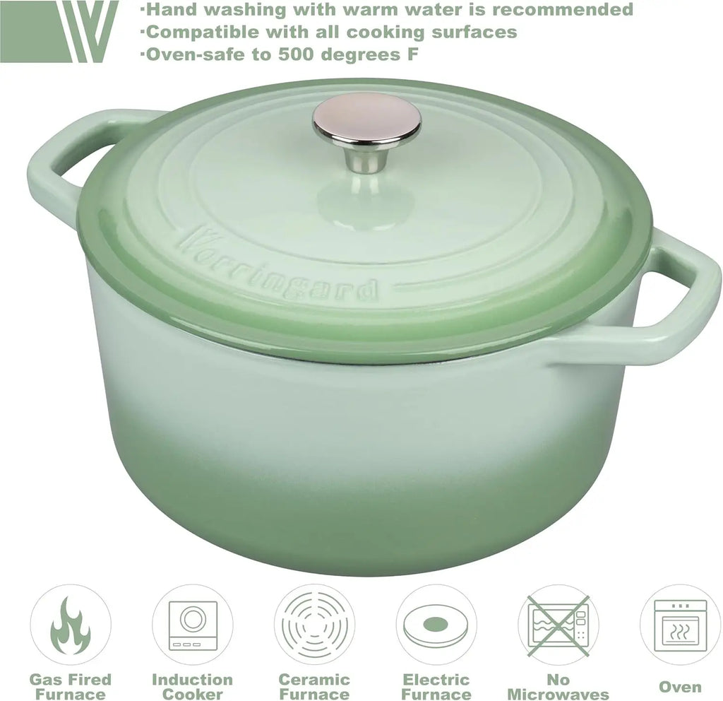 Green 6QT Enameled Cast Iron Dutch Oven with Lid, Bread Baking Pot and Sourdough Supplies Set