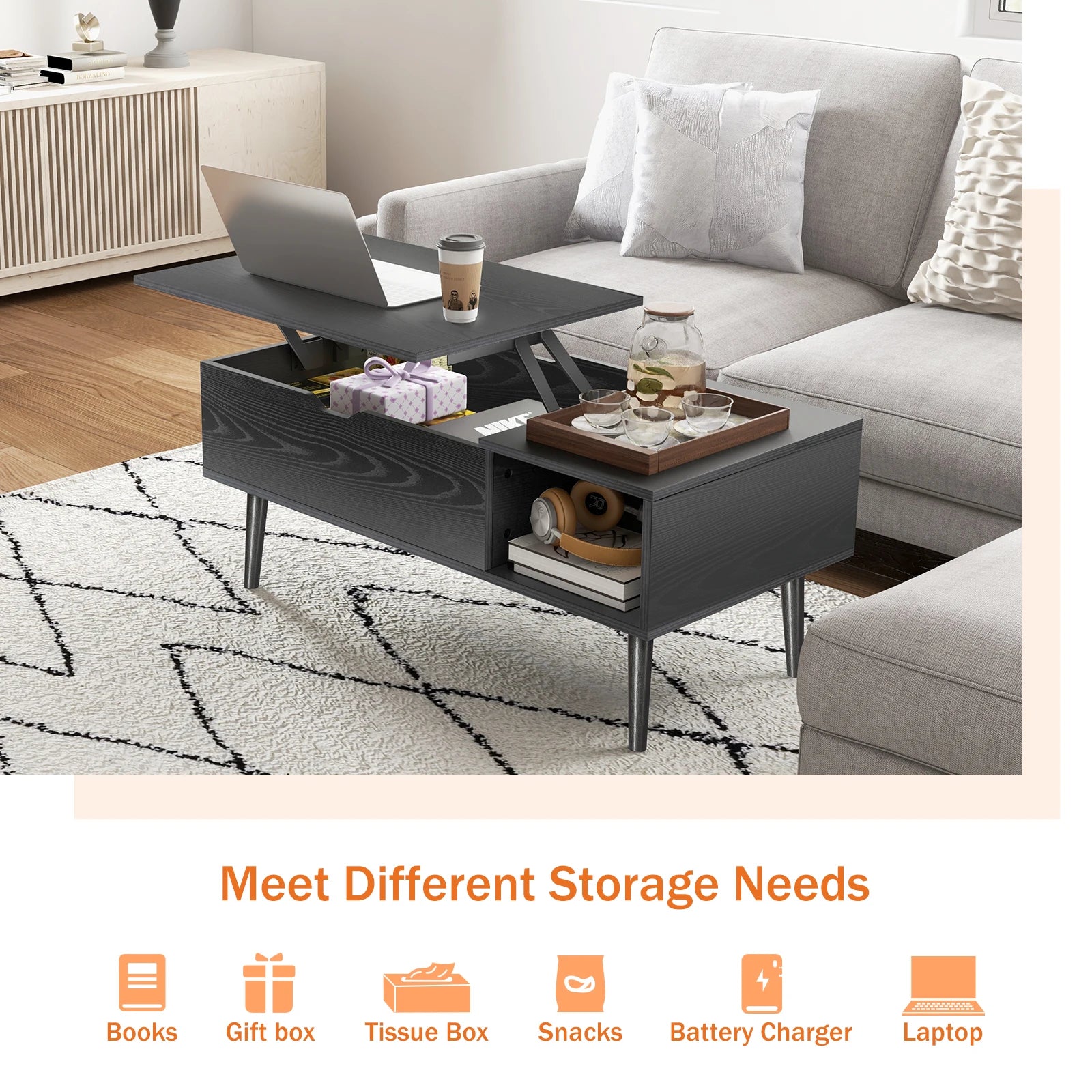 Lift Top Coffee Tables Adjustable Storage Shelf Easy Lift Or Lower