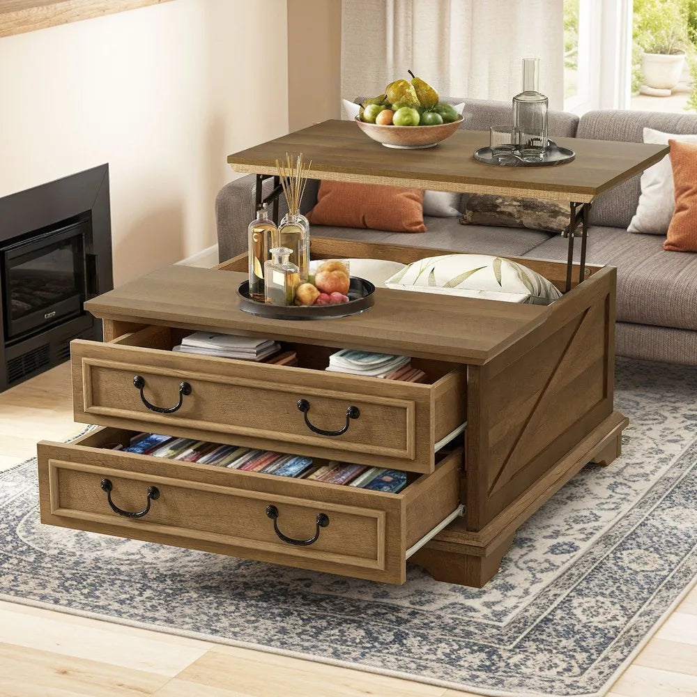 Farmhouse Square Lift-Top Coffee Table Large with Hidden Compartment