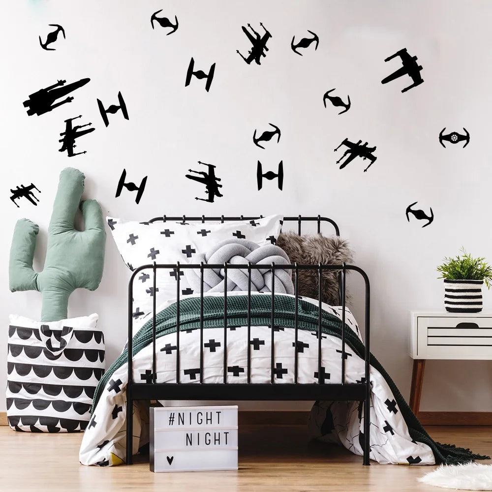 Cartoon 21Pcs Movie War Space Ship Wall Sticker Baby Nursery Kids Room Star Spaceship  Millennium Wall Decal Playroom Deco