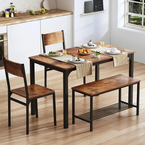 4-Piece Dining Table Set with Storage Bench, Space-Saving Nesting Furniture