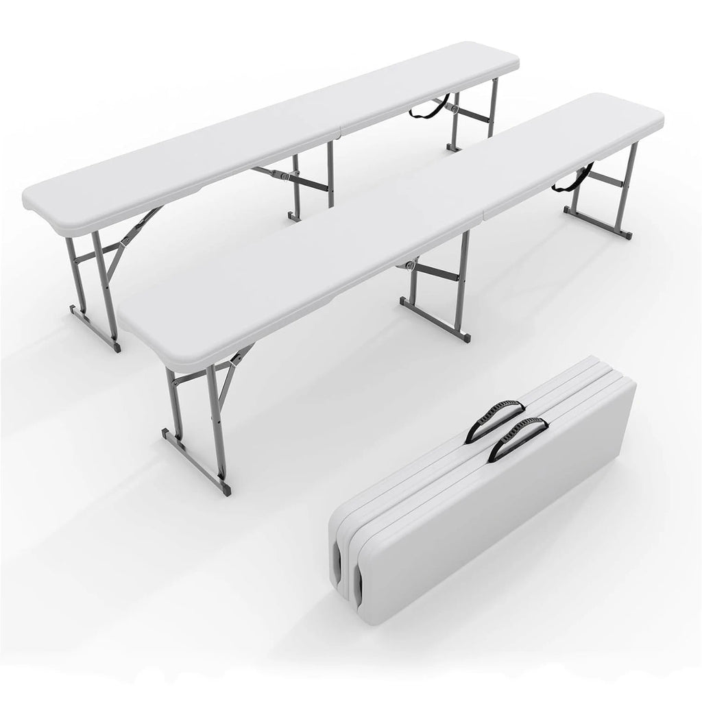6Ft Plastic Folding Bench, 2 Pack HDPE Portable Folding Outdoor Benches w/Carrying Handle