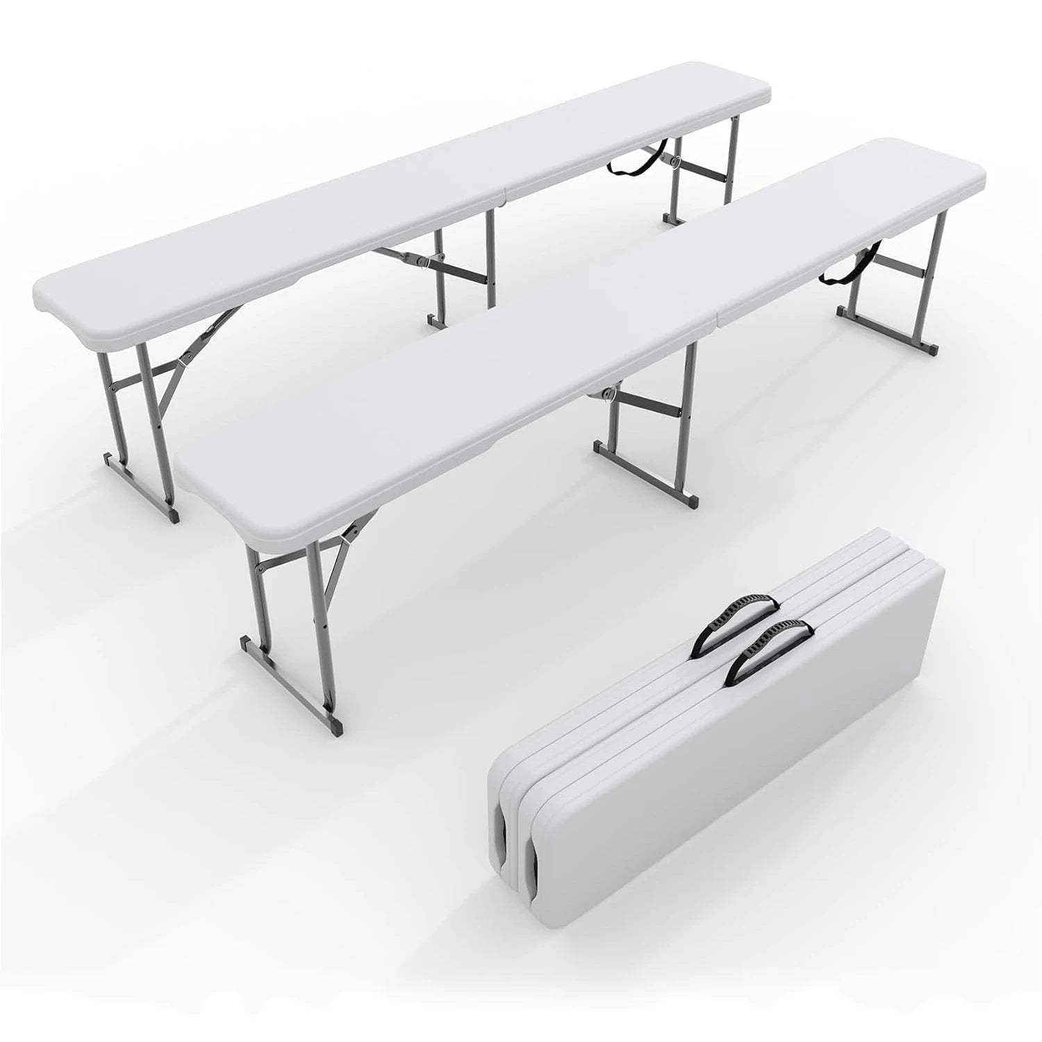 6Ft Plastic Folding Bench, 2 Pack HDPE Portable Folding Outdoor Benches w/Carrying Handle