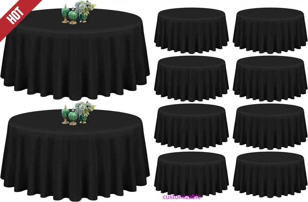 10 Pack Black Round Tablecloth 90 Inch Washable Polyester Tablecloths