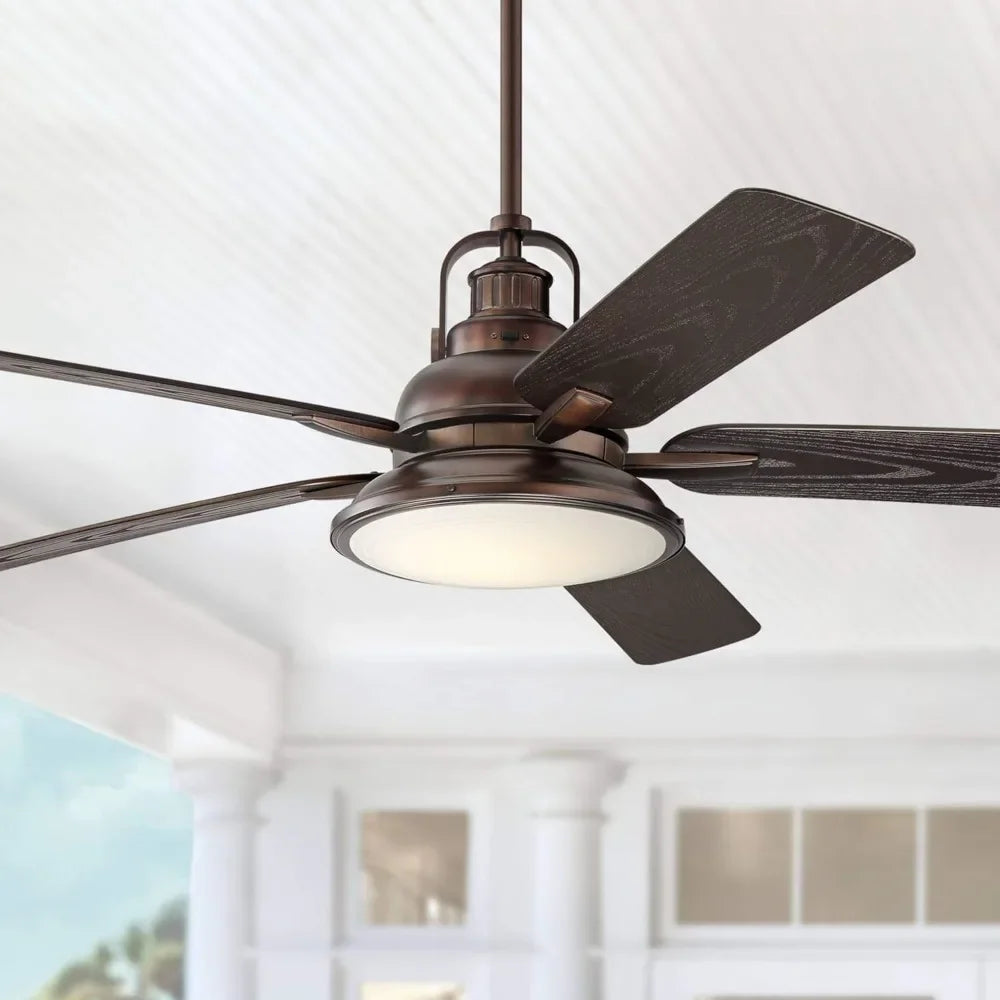 60" Industrial Indoor Outdoor Ceiling Fan with Light LED Remote Control Dimmable