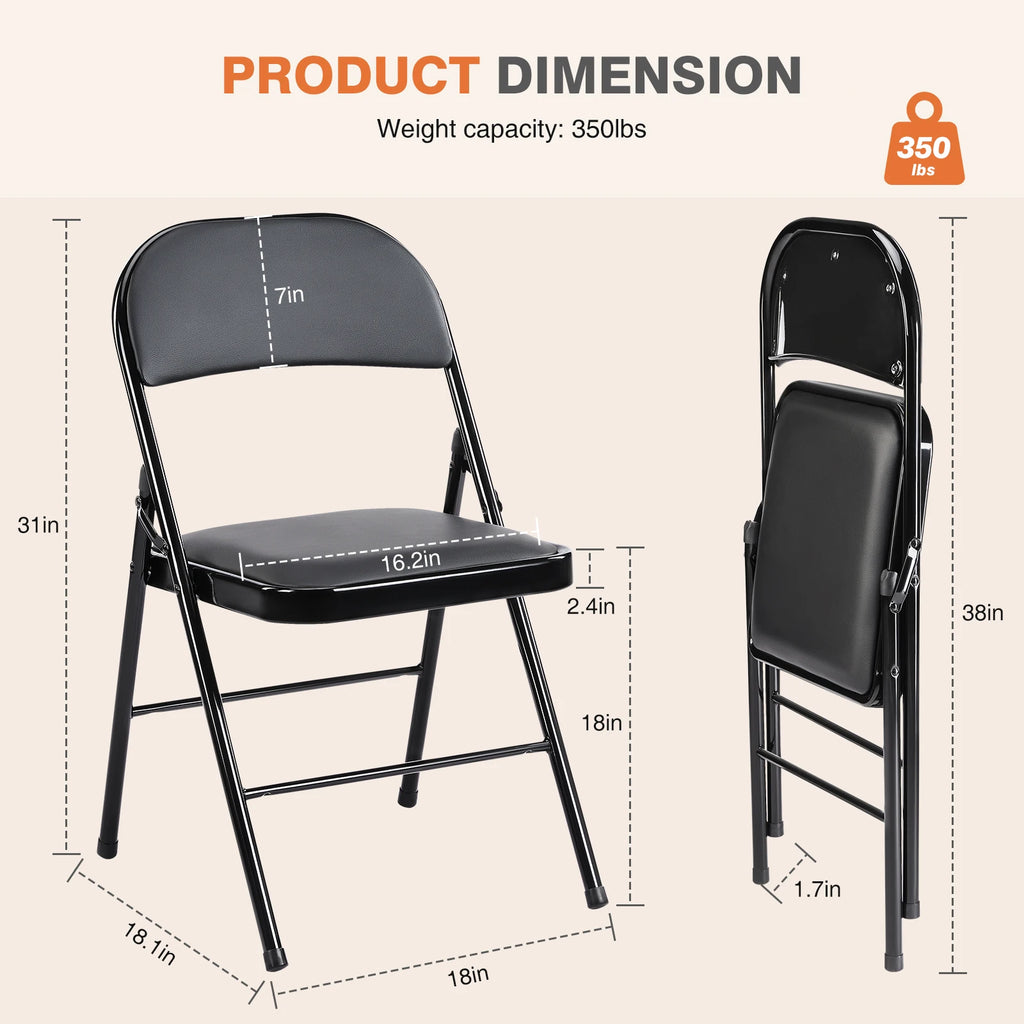Leather Padded Folding Chair 4 Pack Sturdy Metal