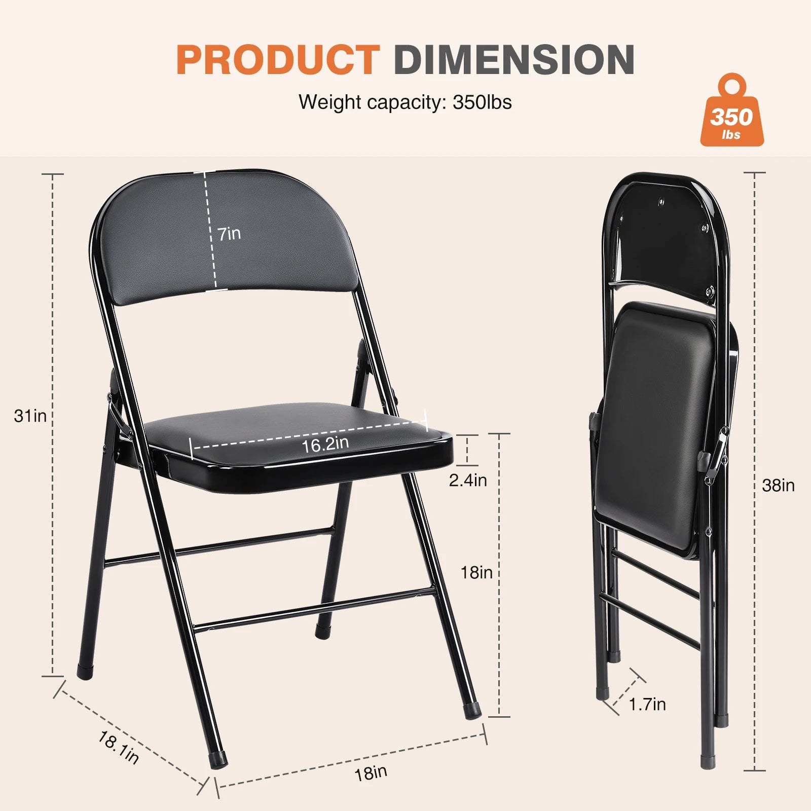 Leather Padded Folding Chair 4 Pack Sturdy Metal