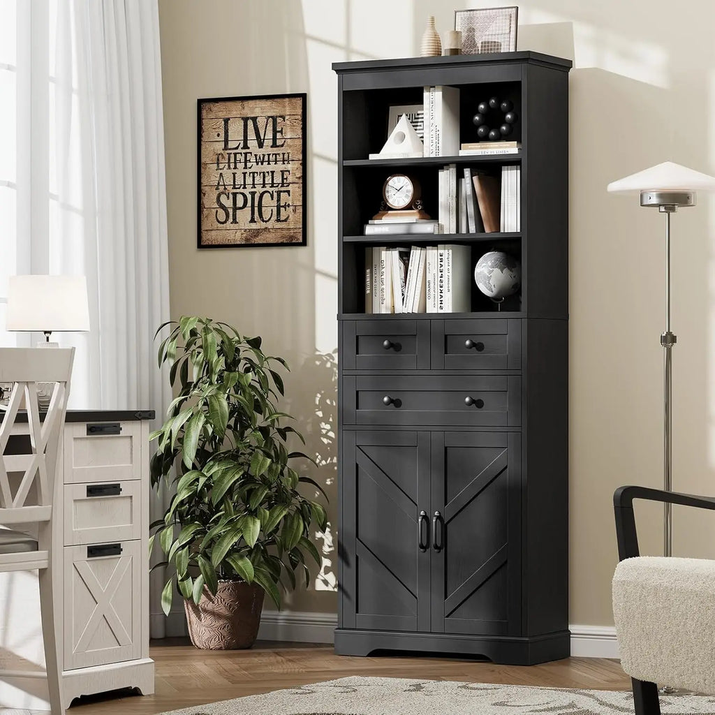 Farmhouse Bathroom Cabinet, 70" Tall Bathroom Storage Cabinet with 3 Drawers, Adjustable Shelves & Doors, 3 Tier