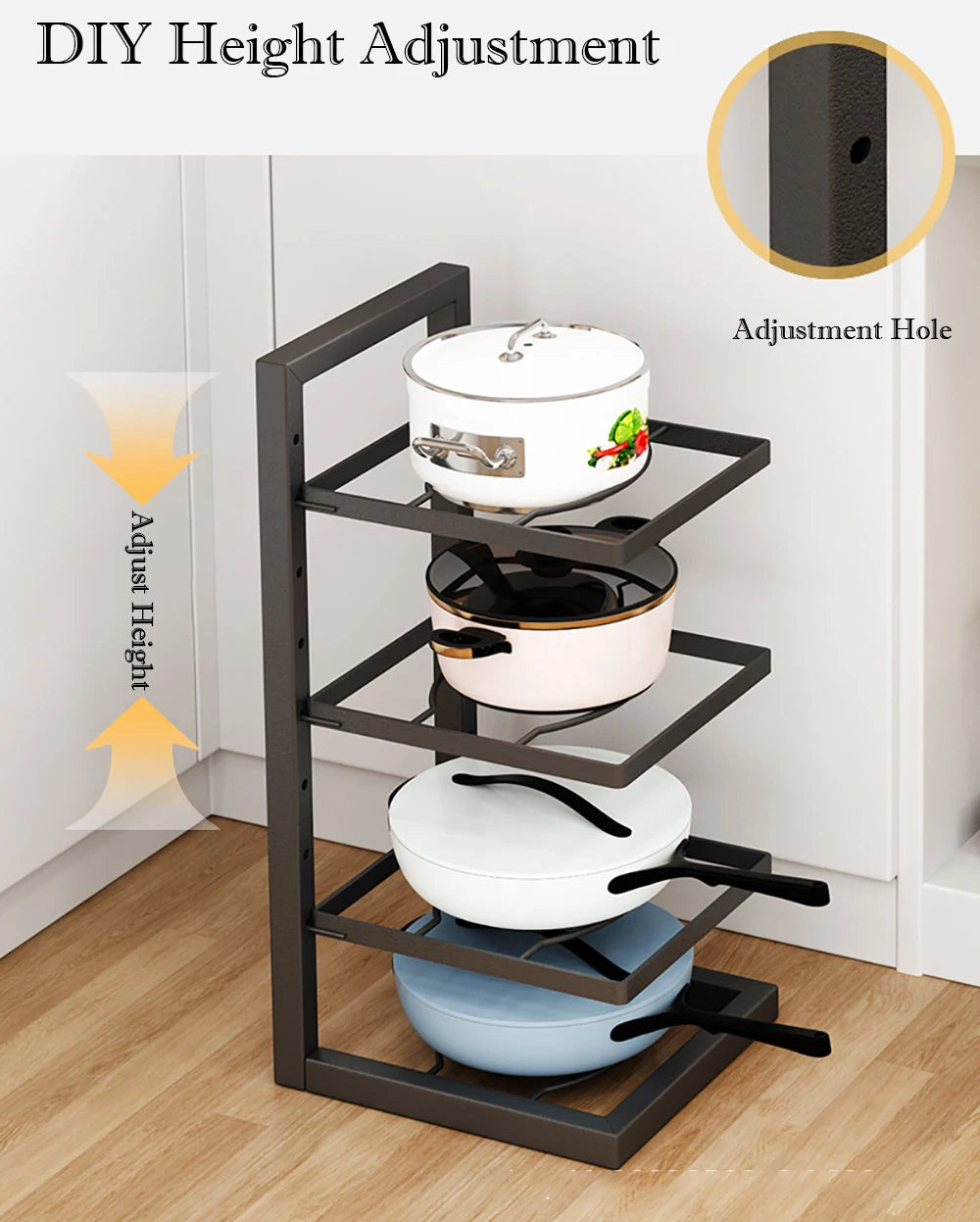 Adjustable Pot Rack Organizer, Stainless Steel Pot Storage Rack