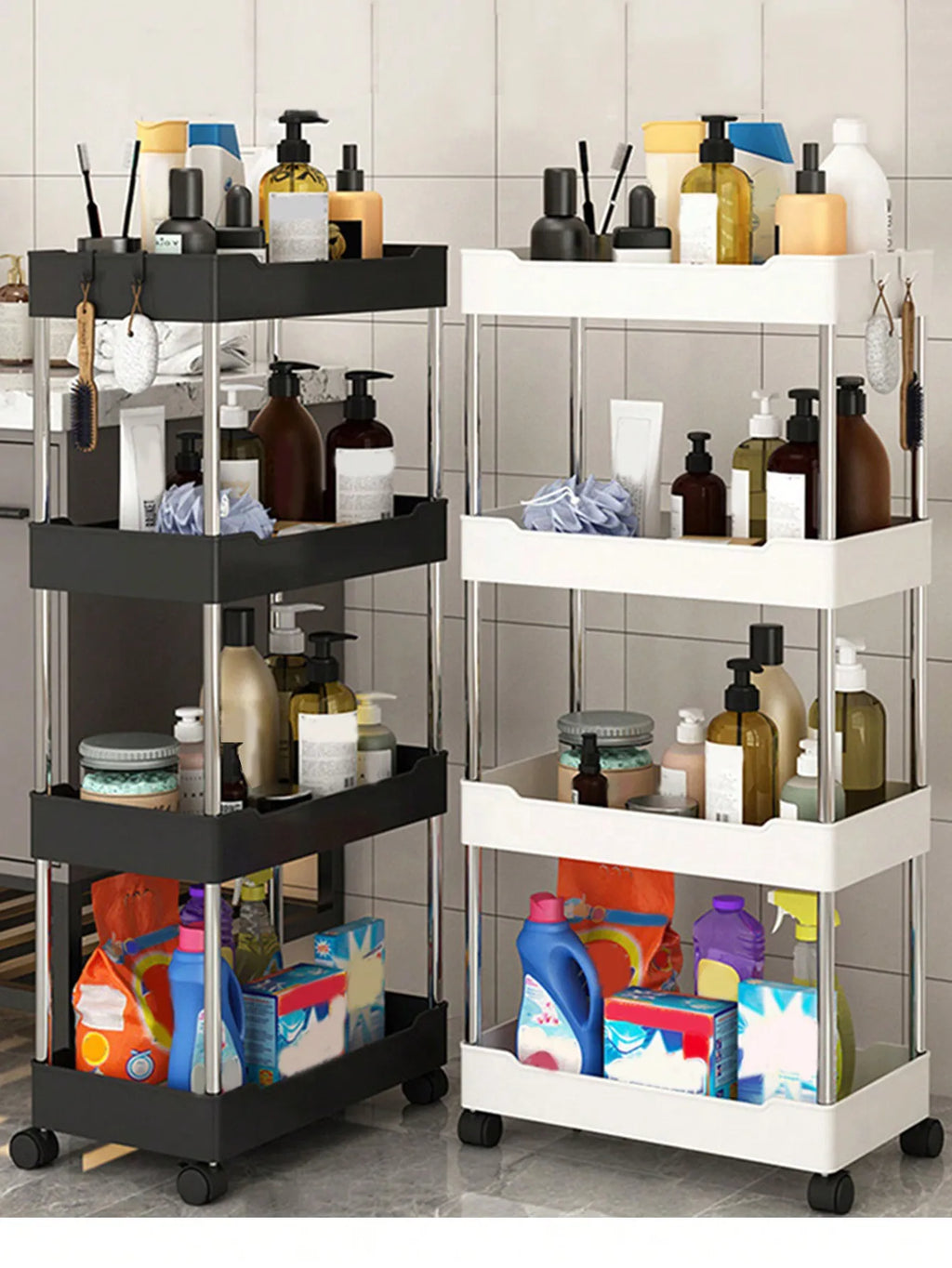 1pcs 3/4 Tier Rolling Utility Cart Storage Shelf