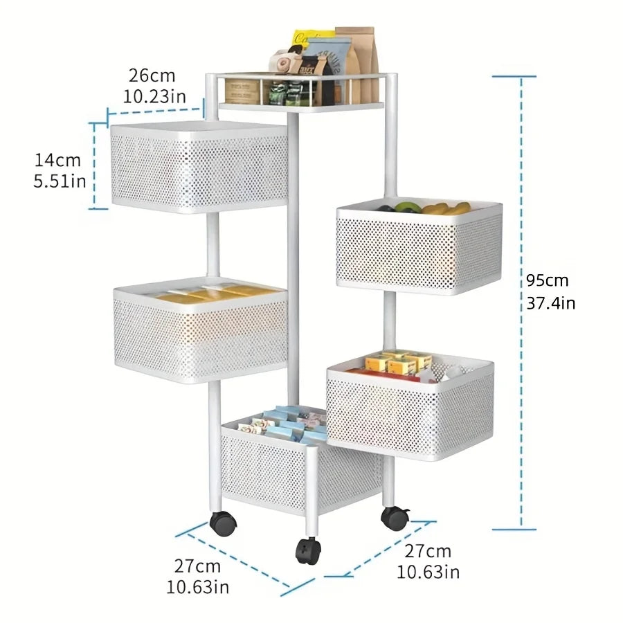 Kitchen Storage, Rotating 5-Tier Metal Fruit Vegetable Basket