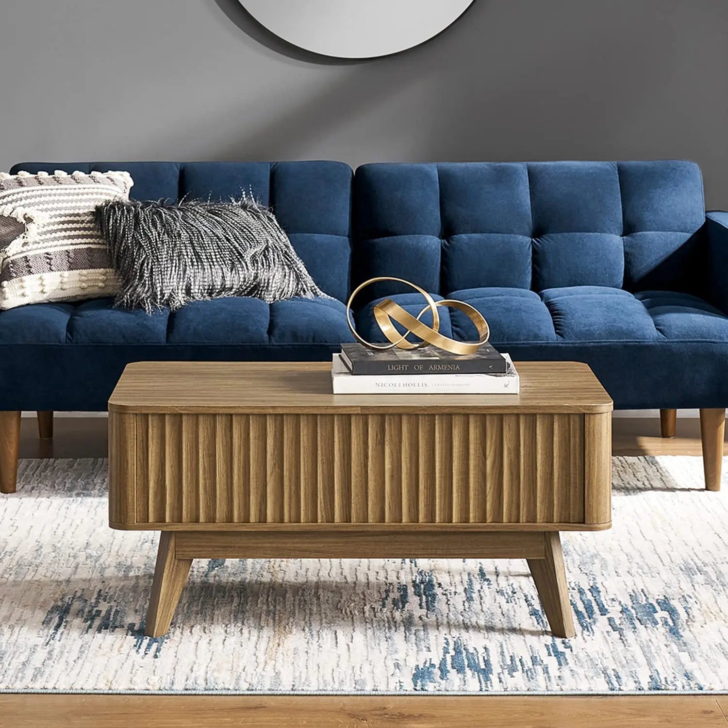 Lift Top Coffee Table, Mid Century, Modern Farmhouse Center Table with Lifting Top & Hidden Storage