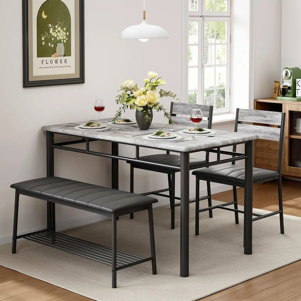 Dining Table Set for 4, Kitchen Table and Chairs and Bench Set for Small Space