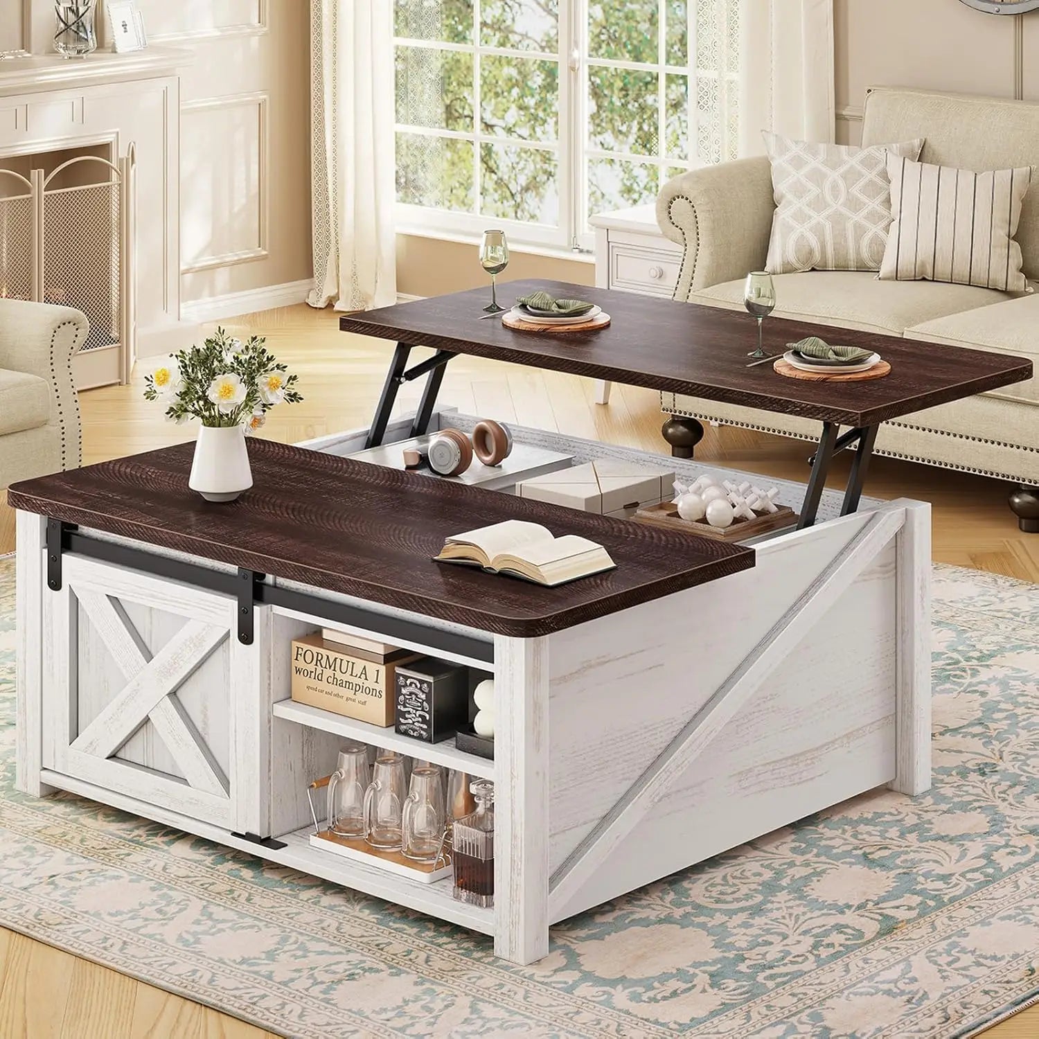 31.5" Lift Top Coffee Table with Storage, Farmhouse Coffee Table