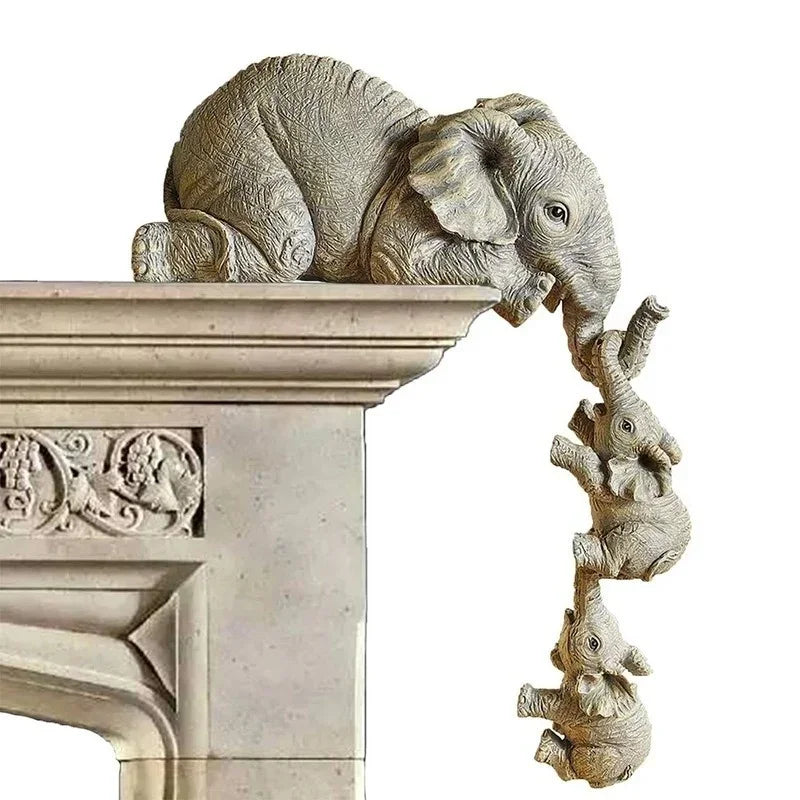 3pcs/set Cute Elephant Figurines Mother Elephant Holding Baby Elephant Hanging Off The Edge of Shelf