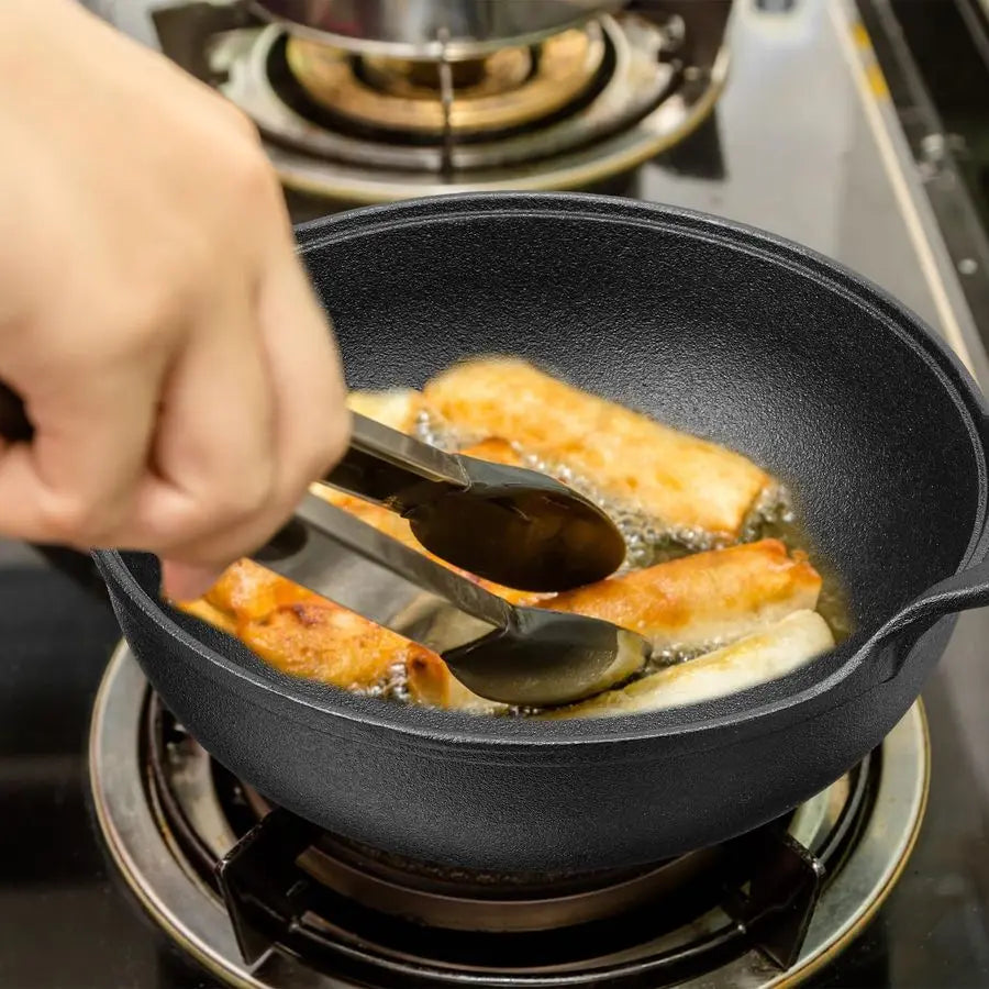 2 Sets Cast Iron Wok with Loop Handle 10 Inch Mini Wok