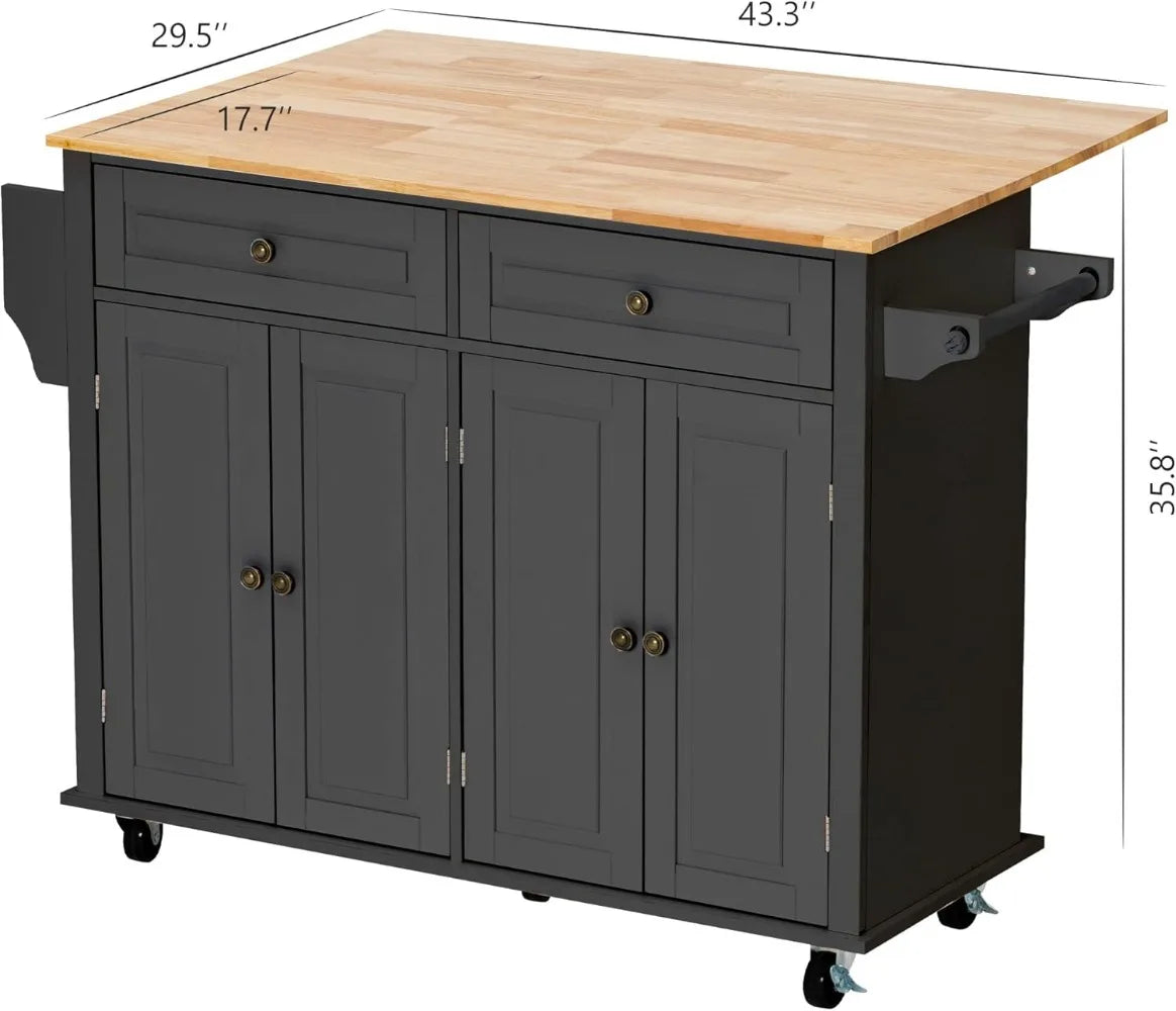 Kitchen Cart with Wood Top and Drop Leaf Breakfast Bar