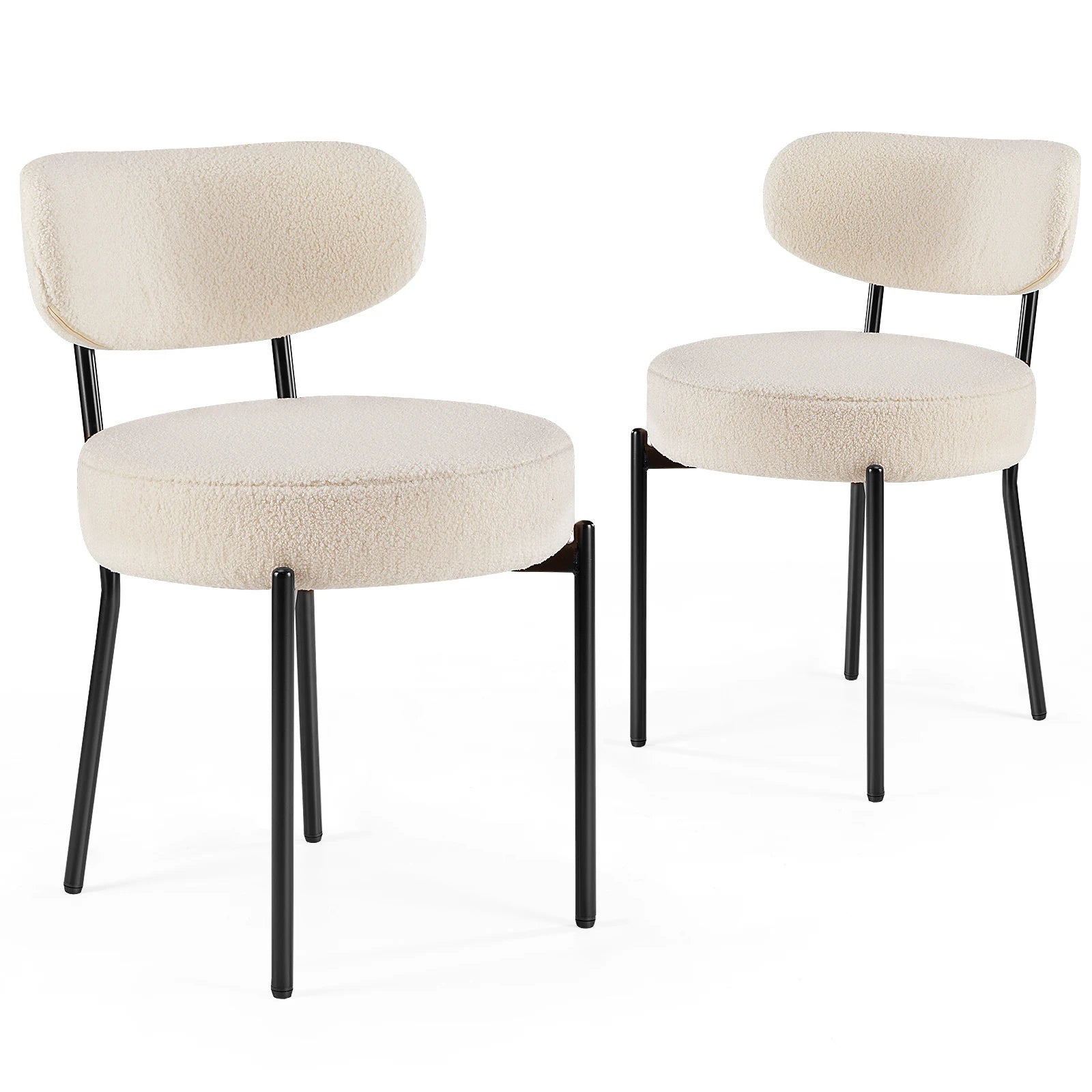 Round Dining Chairs Set of 2 Plush Fabric Kitchen Chairs with Curved Backrest Metal Legs