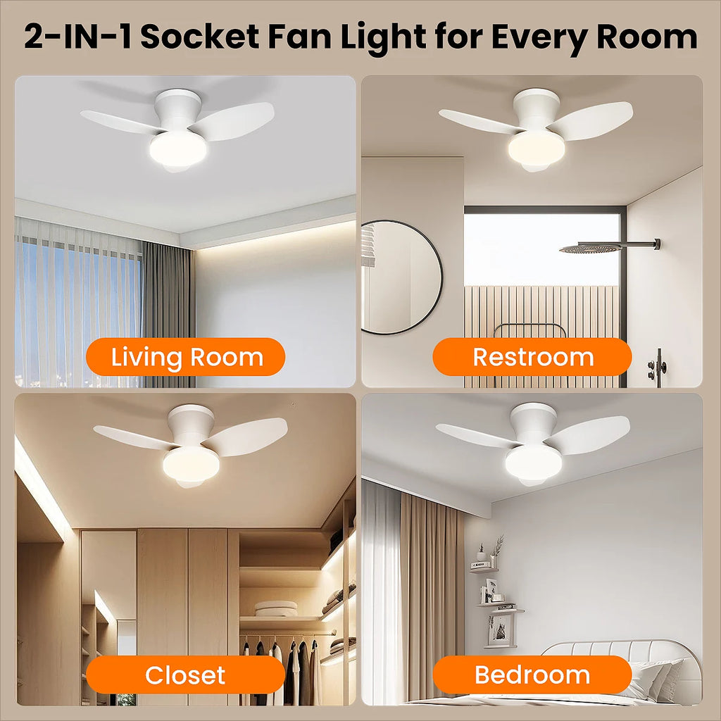 Three Leaf Ceiling Fan with Light & Remote Control, 6 Speed, Reversible Noiseless, Dimmable LED