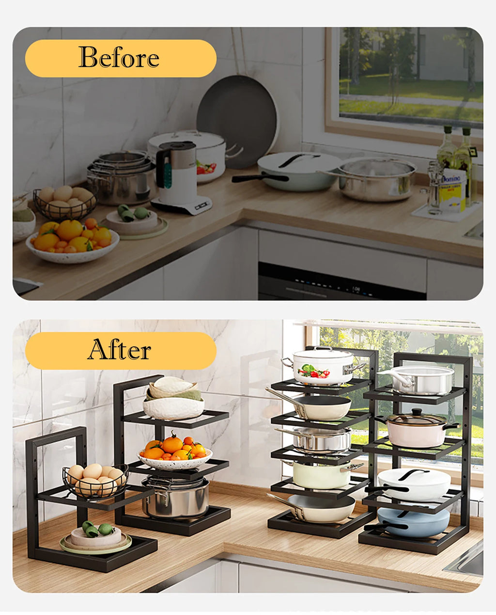 Adjustable Pot Rack Organizer, Stainless Steel Pot Storage Rack