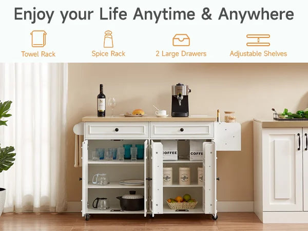 60" Mobile Kitchen Islands Rolling Trolley