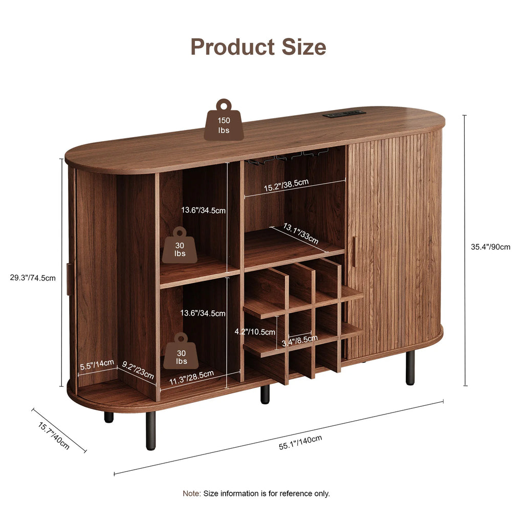 Wine Bar Cabinet w/ LED Light, Liquor Cabinet ,Coffee Bar Cabinet w/ Wine Rack & Glass Holder, Walnut Buffet Sideboard