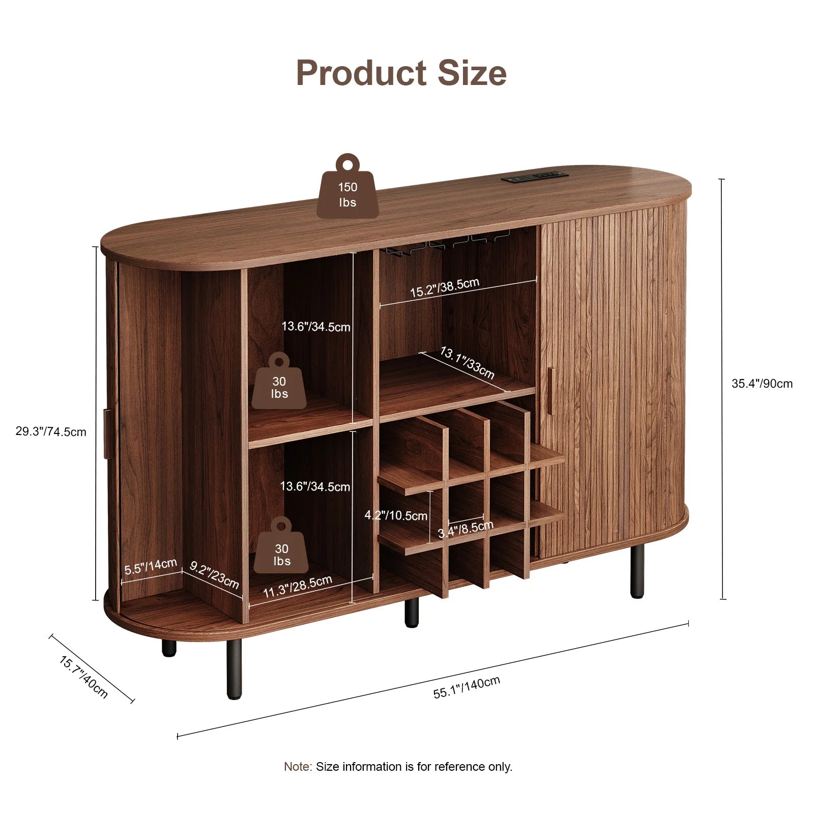 Wine Bar Cabinet w/ LED Light, Liquor Cabinet ,Coffee Bar Cabinet w/ Wine Rack & Glass Holder, Walnut Buffet Sideboard