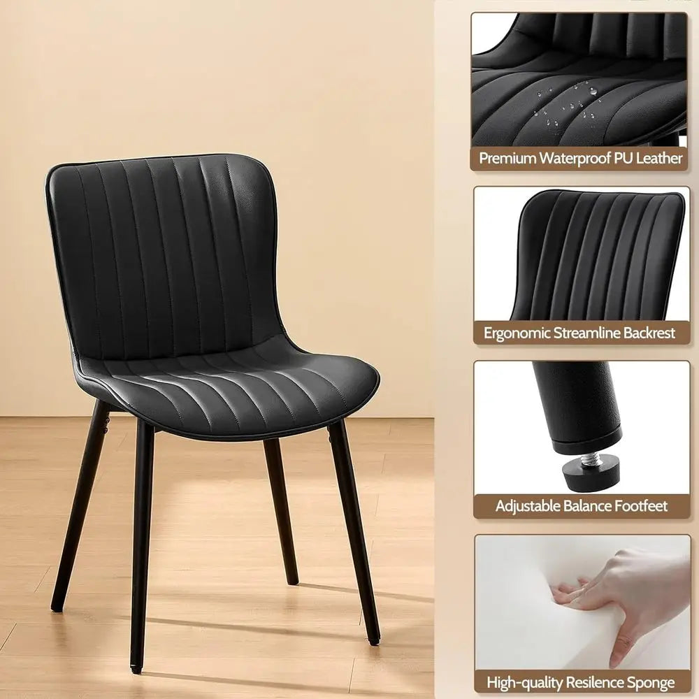 Luxury Set of 4 Modern Dining Chairs: Heavy-Duty Faux Leather Upholstery