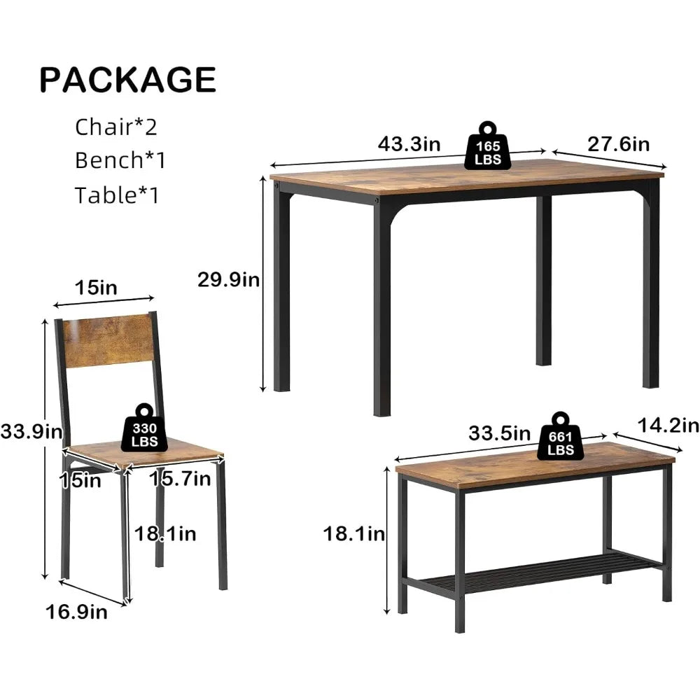 4-Piece Dining Table Set with Storage Bench, Space-Saving Nesting Furniture