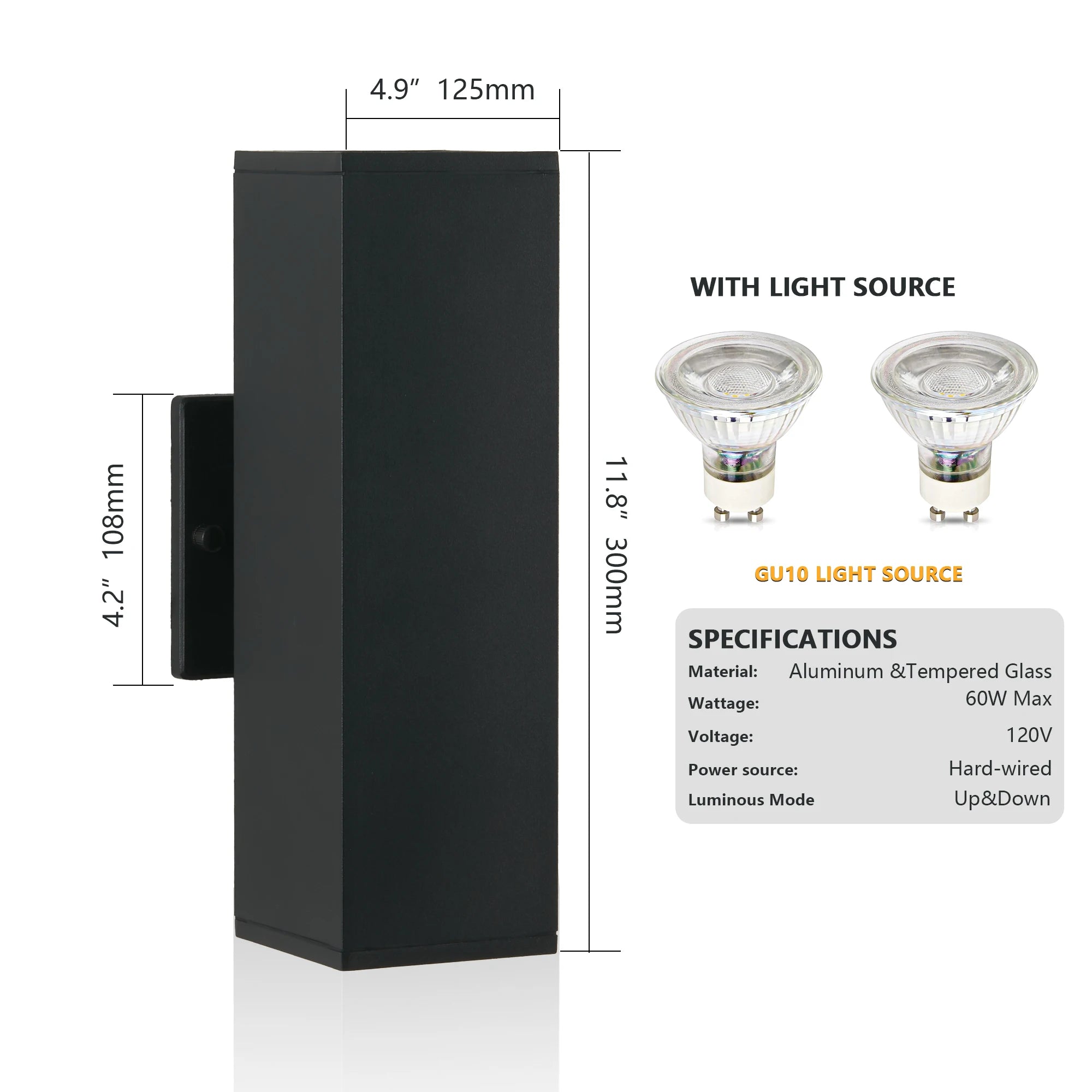 2-Pack Outdoor Wall Light IP65 Waterproof Up & Down