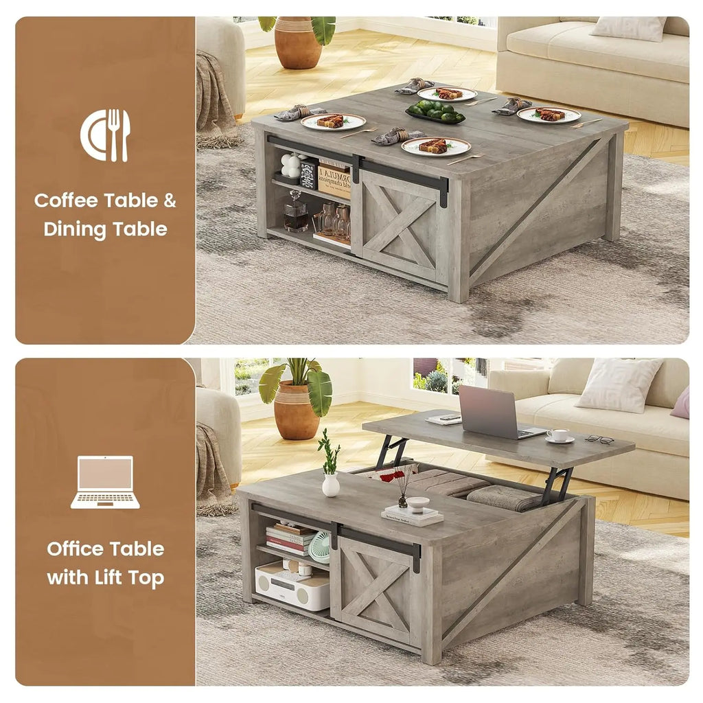 31.5" Lift Top Coffee Table with Storage, Farmhouse Coffee Table