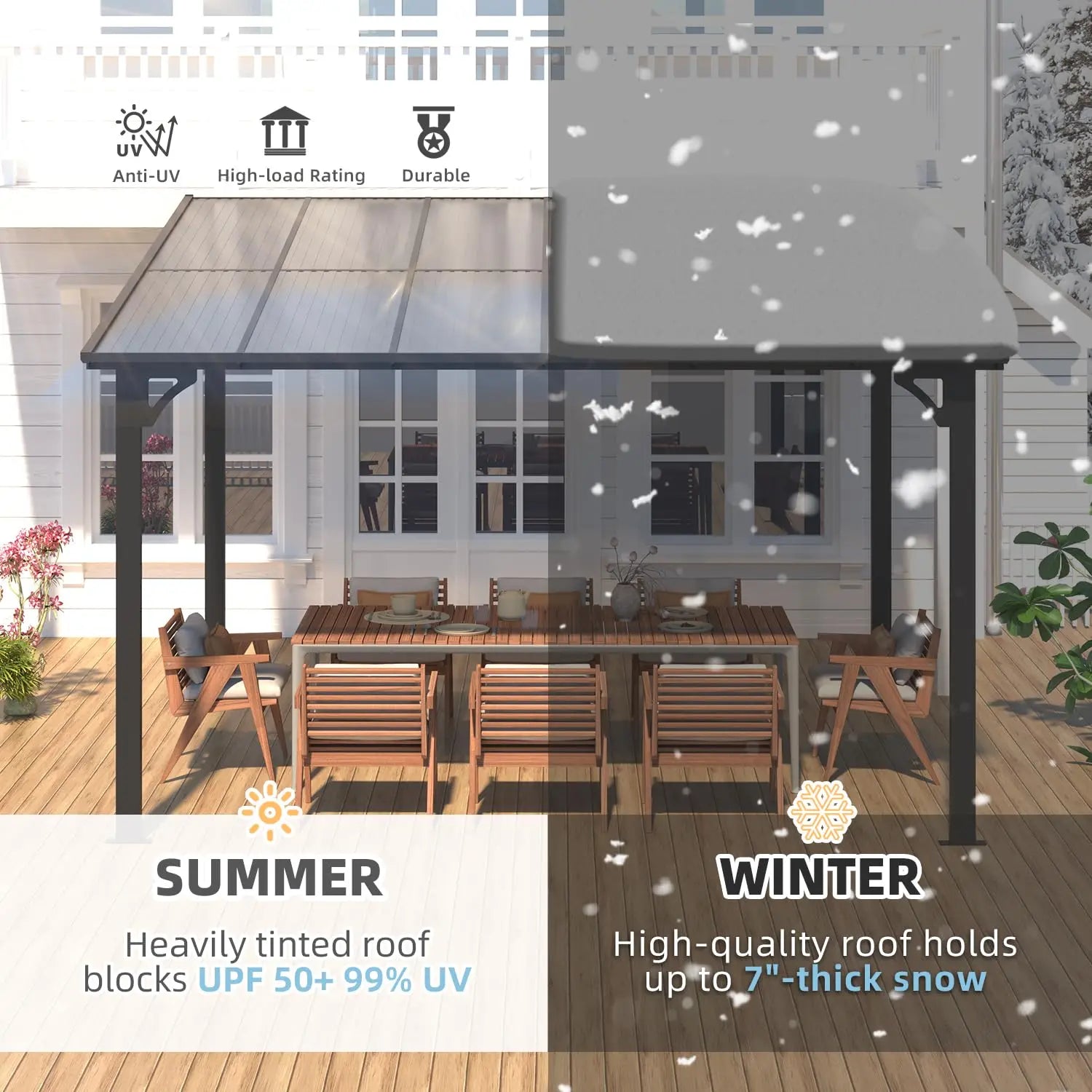 Wall Gazebo12’ x 10’, Hard Top Lean to