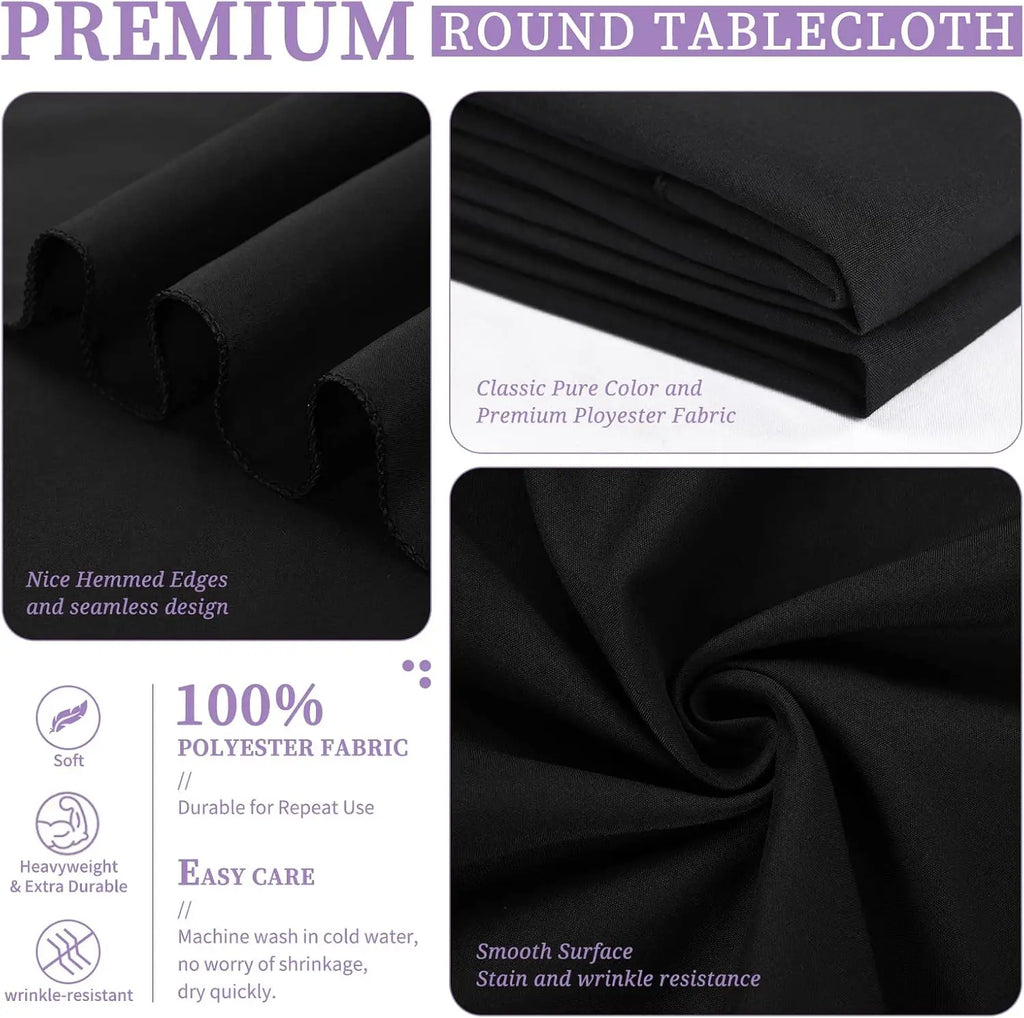 10 Pack Black Round Tablecloth 90 Inch Washable Polyester Tablecloths