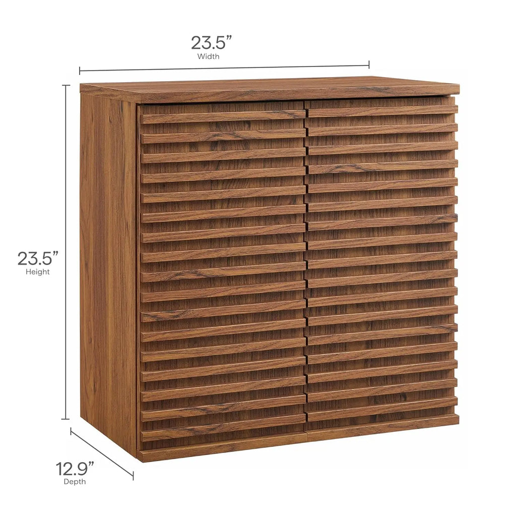Wall Mounted Bathroom Cabinet in Walnut Compact Wall Storage with Slatted Doors and Adjustable