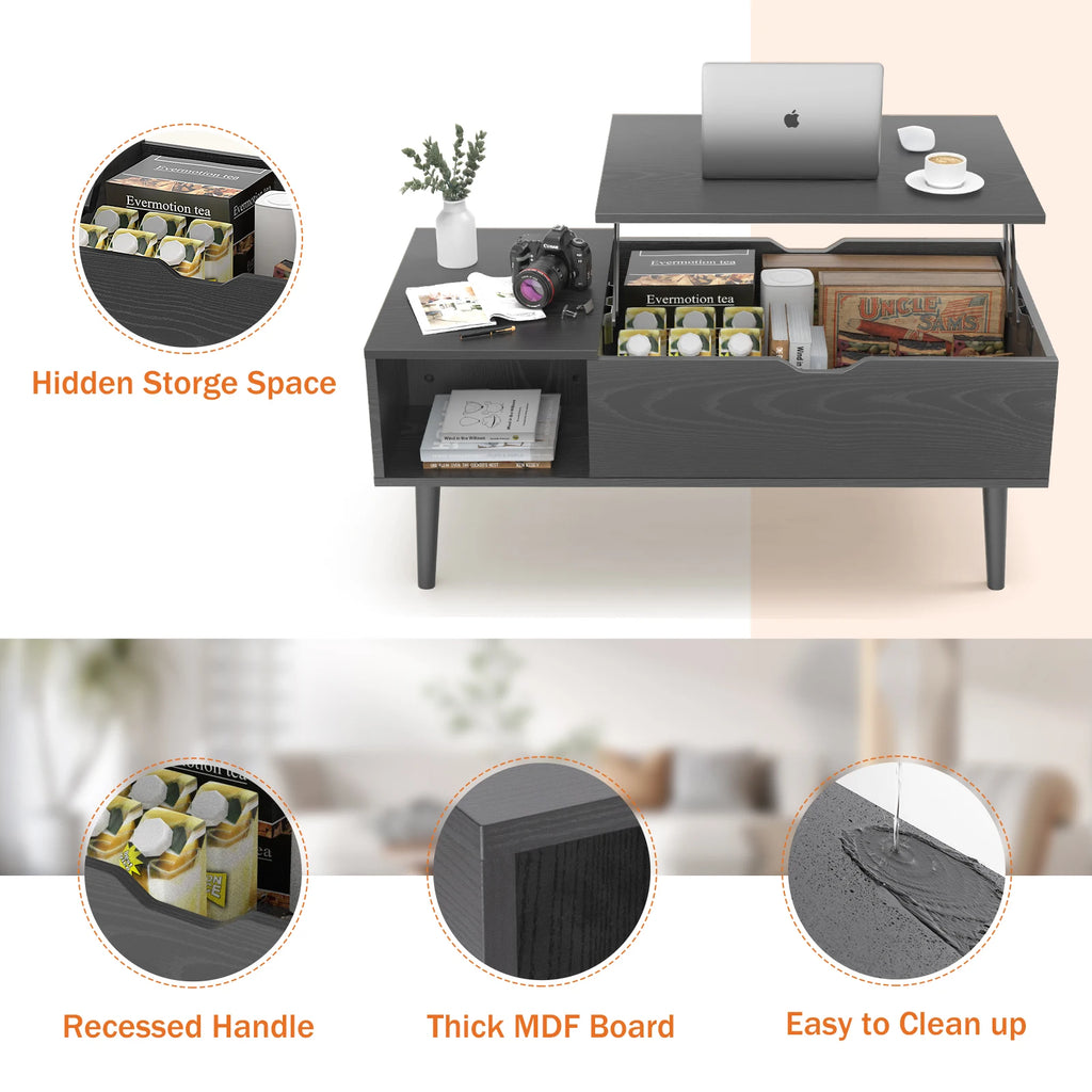 Lift Top Coffee Tables Adjustable Storage Shelf Easy Lift Or Lower