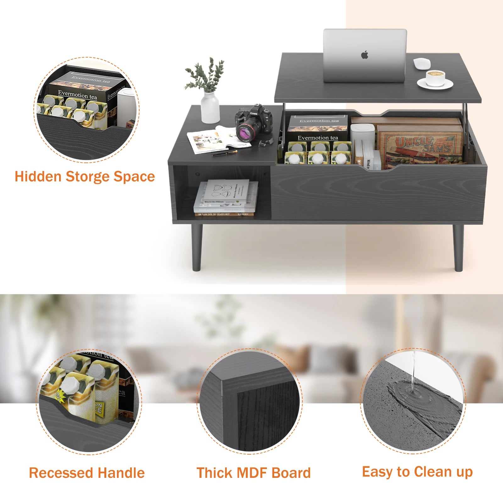 Lift Top Coffee Tables Adjustable Storage Shelf Easy Lift Or Lower