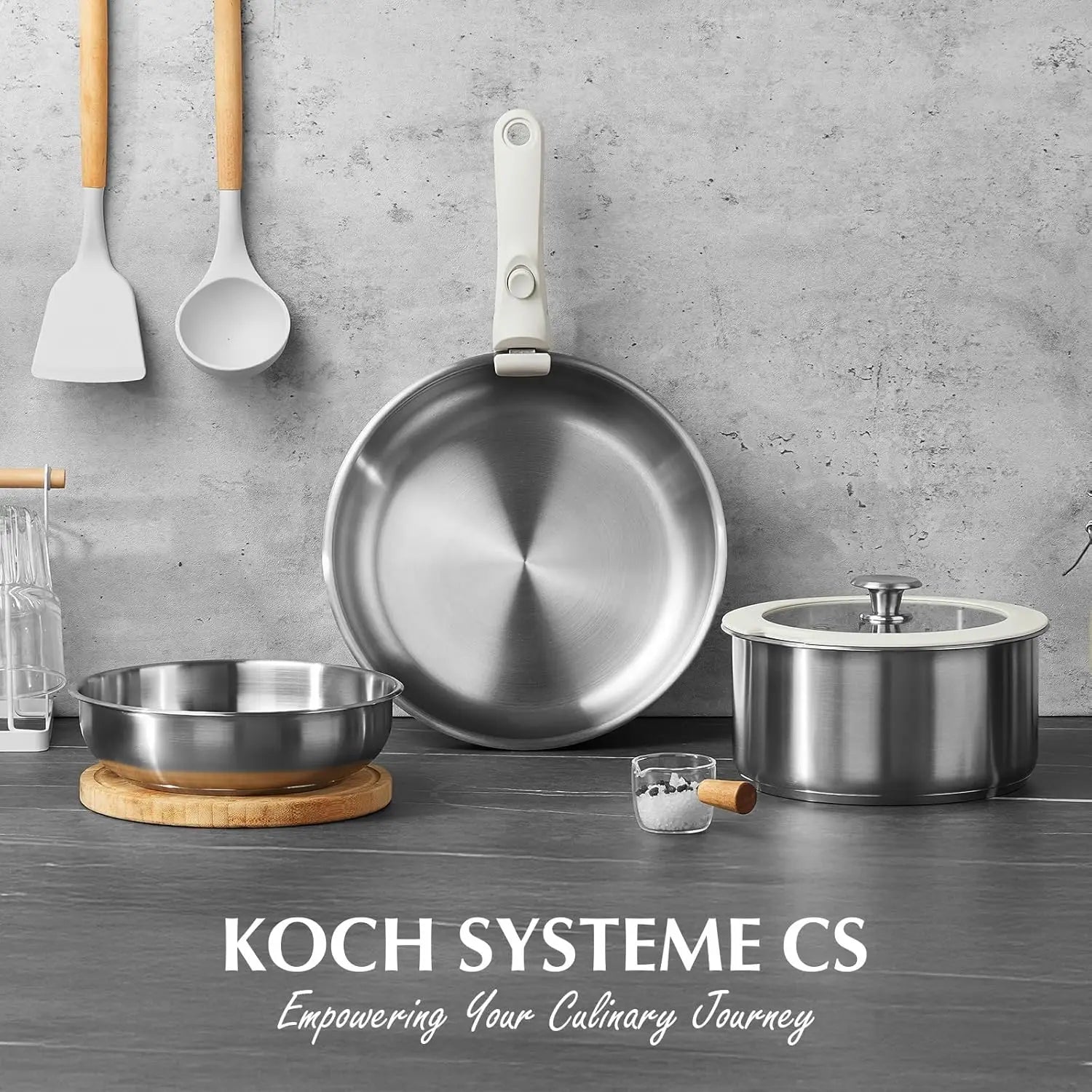 Stainless Steel Pots and Pans Set, 7 Piece Stainless Steel Cookware Set with Detachable Handle