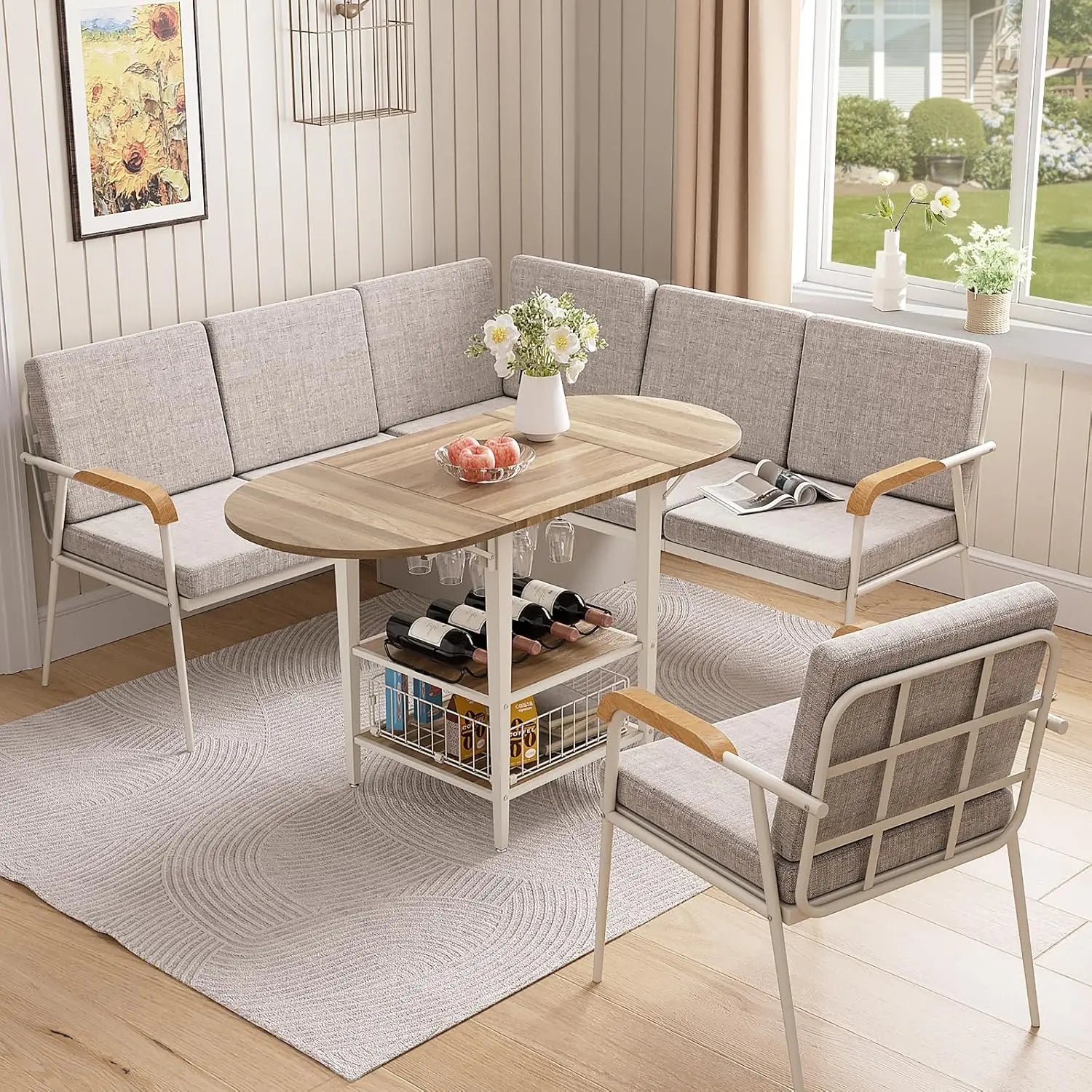 Corner Dining Set Folding Table Storage Bench 3pc Breakfast Nook Small Space