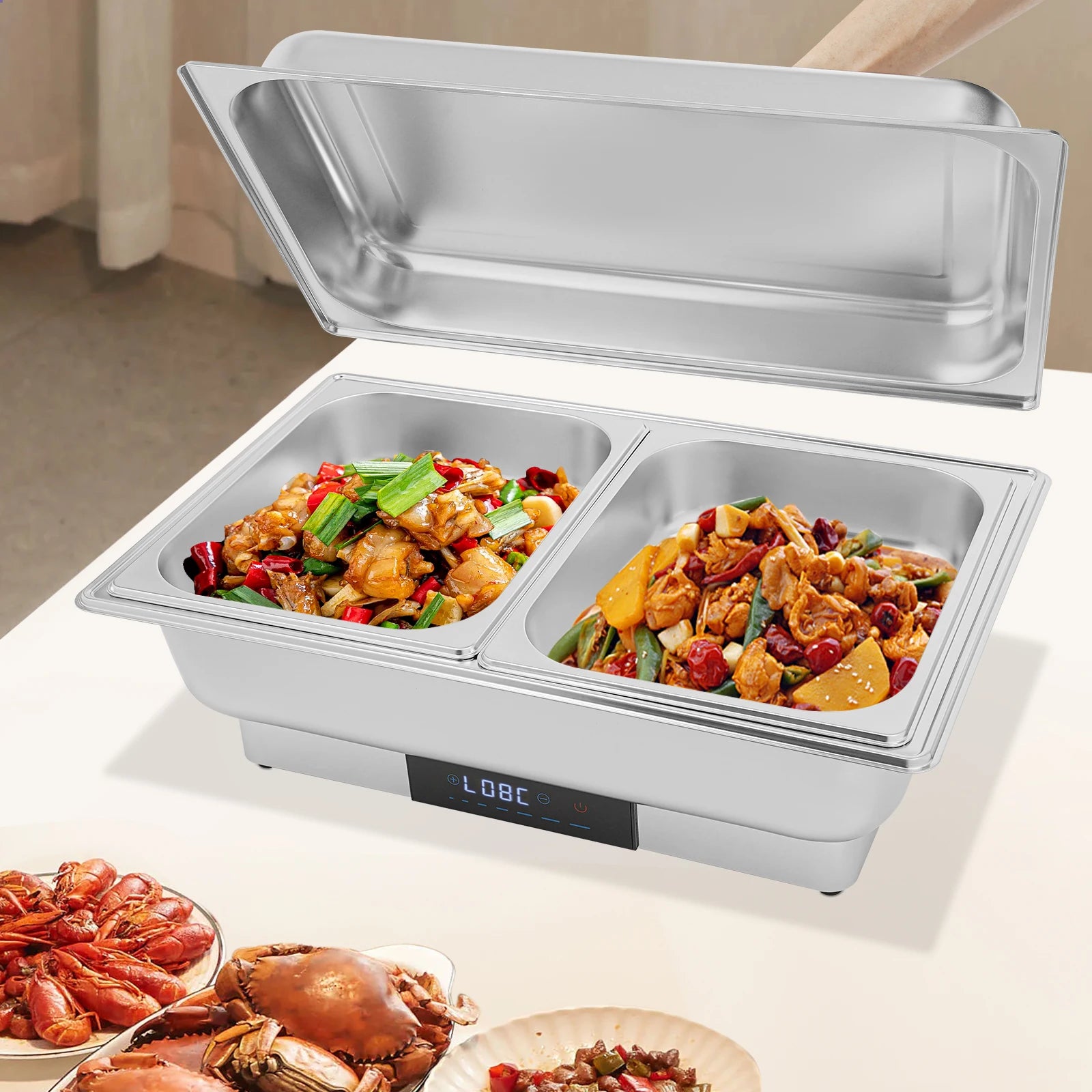 9L Electric Chafing Dish Buffet Set 1/2/3 Compartment Food Warmer with Digital Display Temperature Control