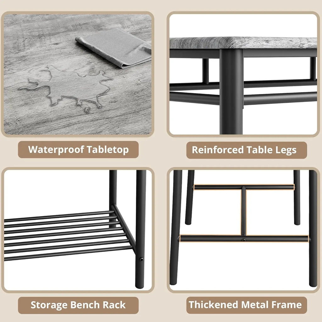 Dining Table Set for 4, Kitchen Table and Chairs and Bench Set for Small Space