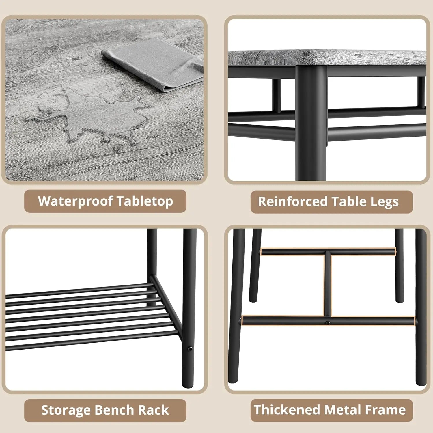 Dining Table Set for 4, Kitchen Table and Chairs and Bench Set for Small Space