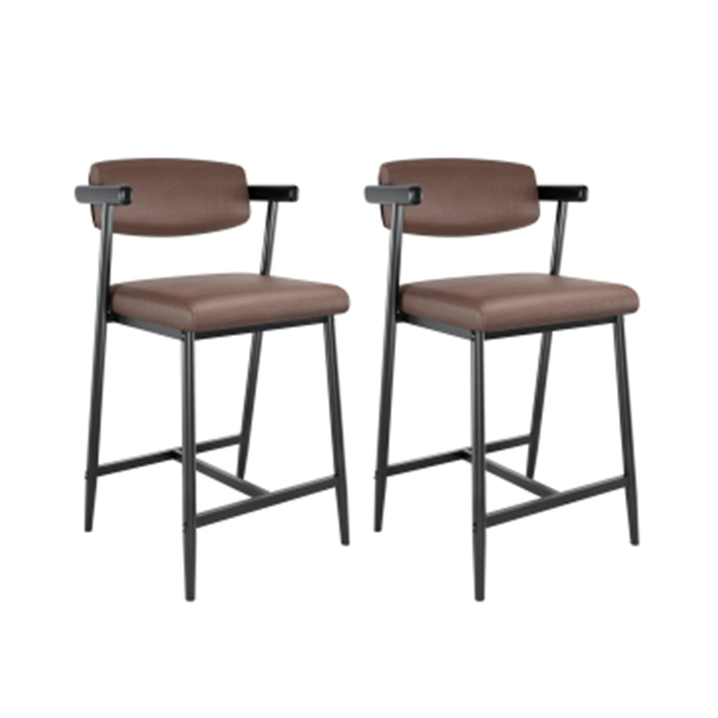 2Pcs Counter Height Bar Stools Comfortable Fully Upholstered Faux Leather Seat m