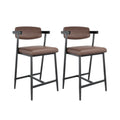 2Pcs Counter Height Bar Stools Comfortable Fully Upholstered Faux Leather Seat m