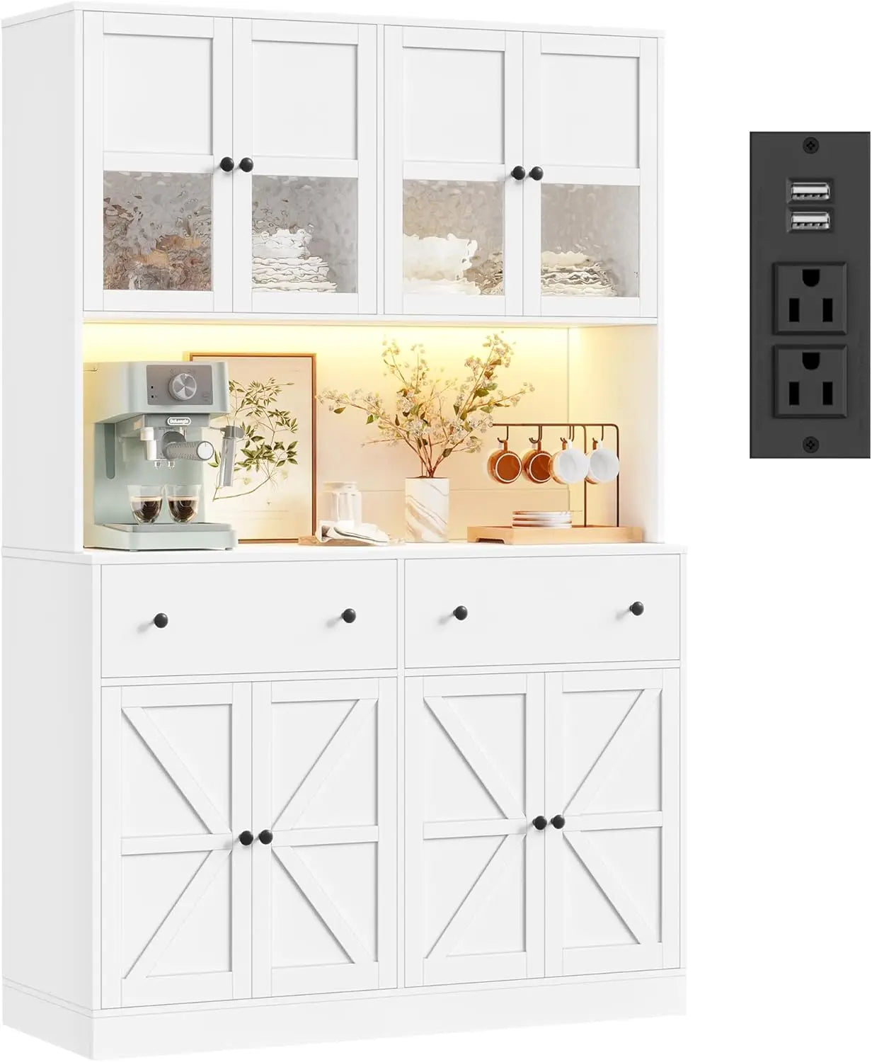 71 Inch Pantry with LED Light and Charging Station